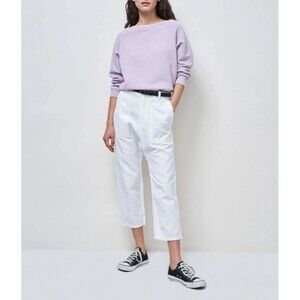 Nili Lotan Luna Cotton Linen Pants 4 White Drop Crop Crop Raw Hem